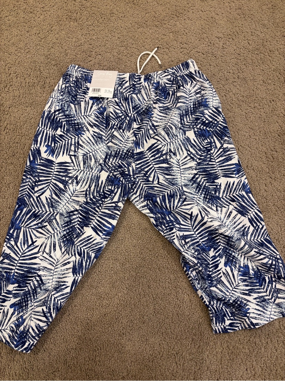 Women’s Blue Leaf-Print Casual Pants